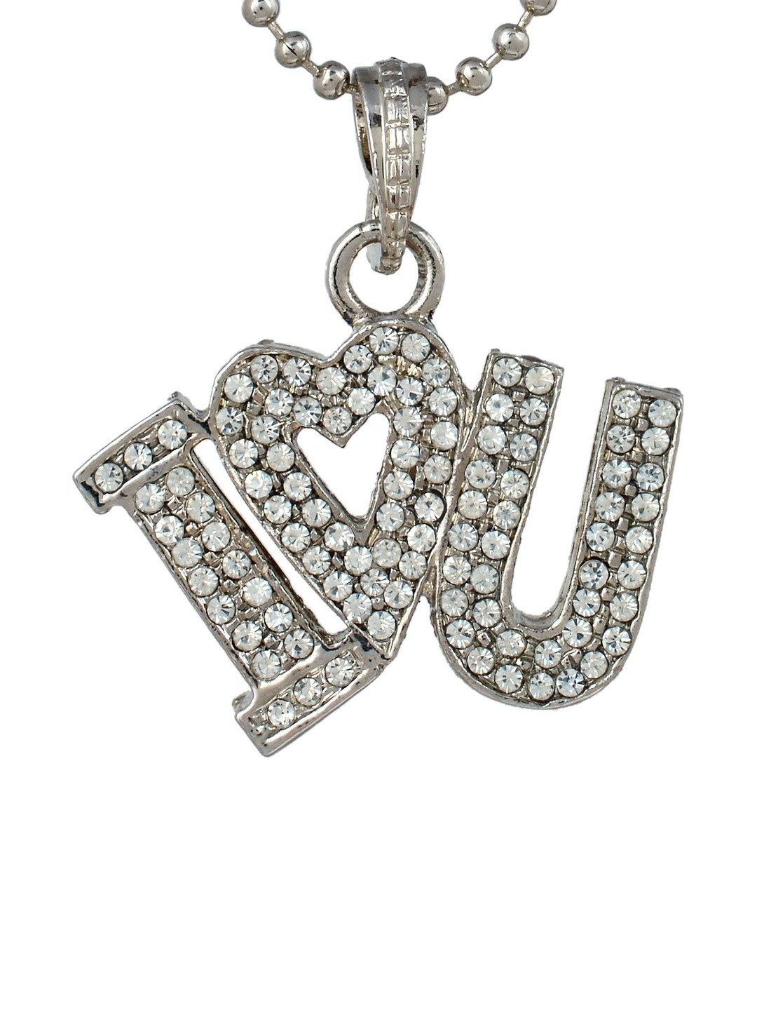 Silver plated CZ studded I Love you design locket chain pendant