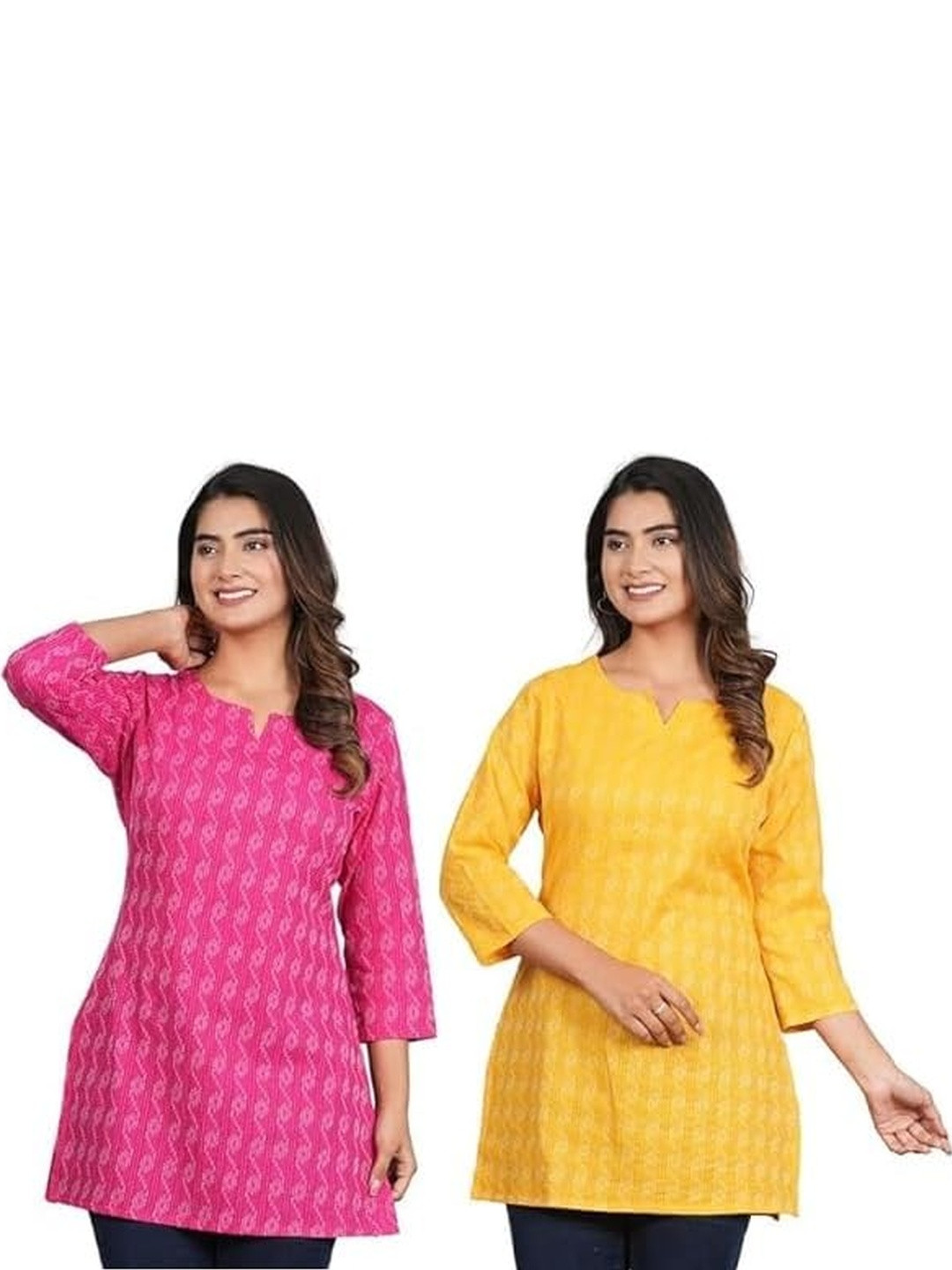 PUSHPRAJ FASHION Women Pack of 2 Printed Khatha Cotton Short Kurti