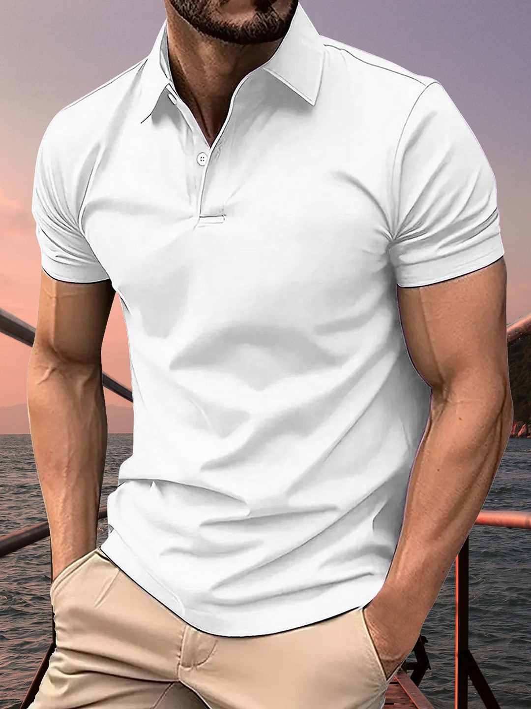 HUSHBUCKS Men Moisture Wicking Solid Polo Collar Slim Fit T-shirt