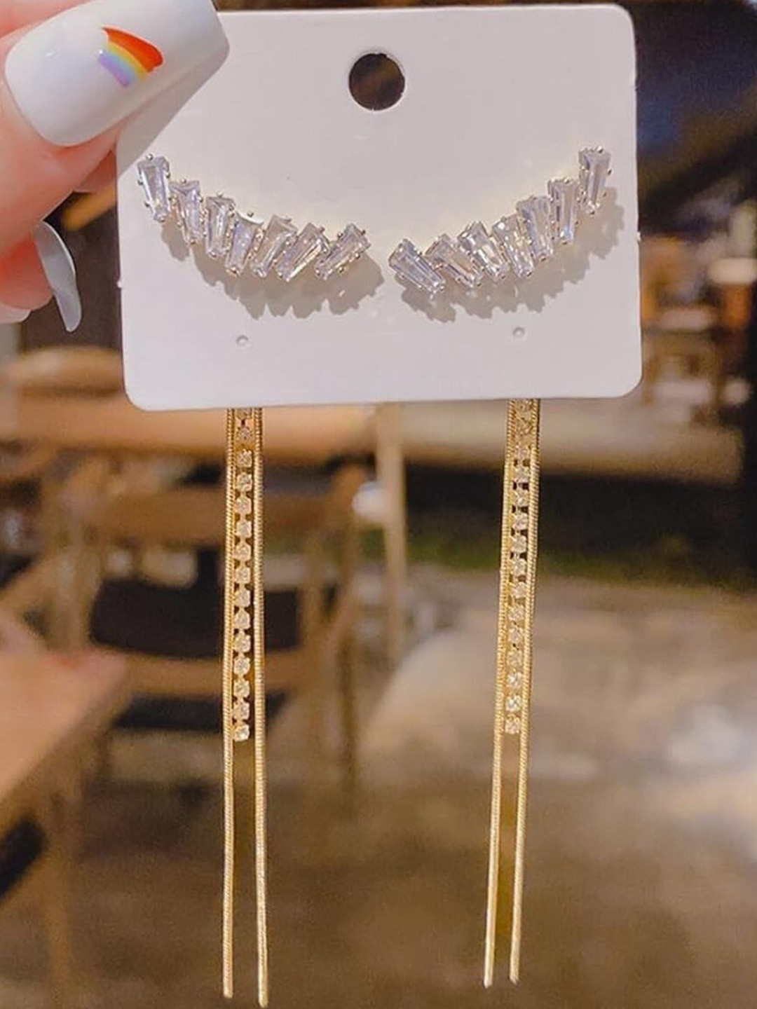 DressBerry Korean Long Tassel Crystal Studded Drop Earrings