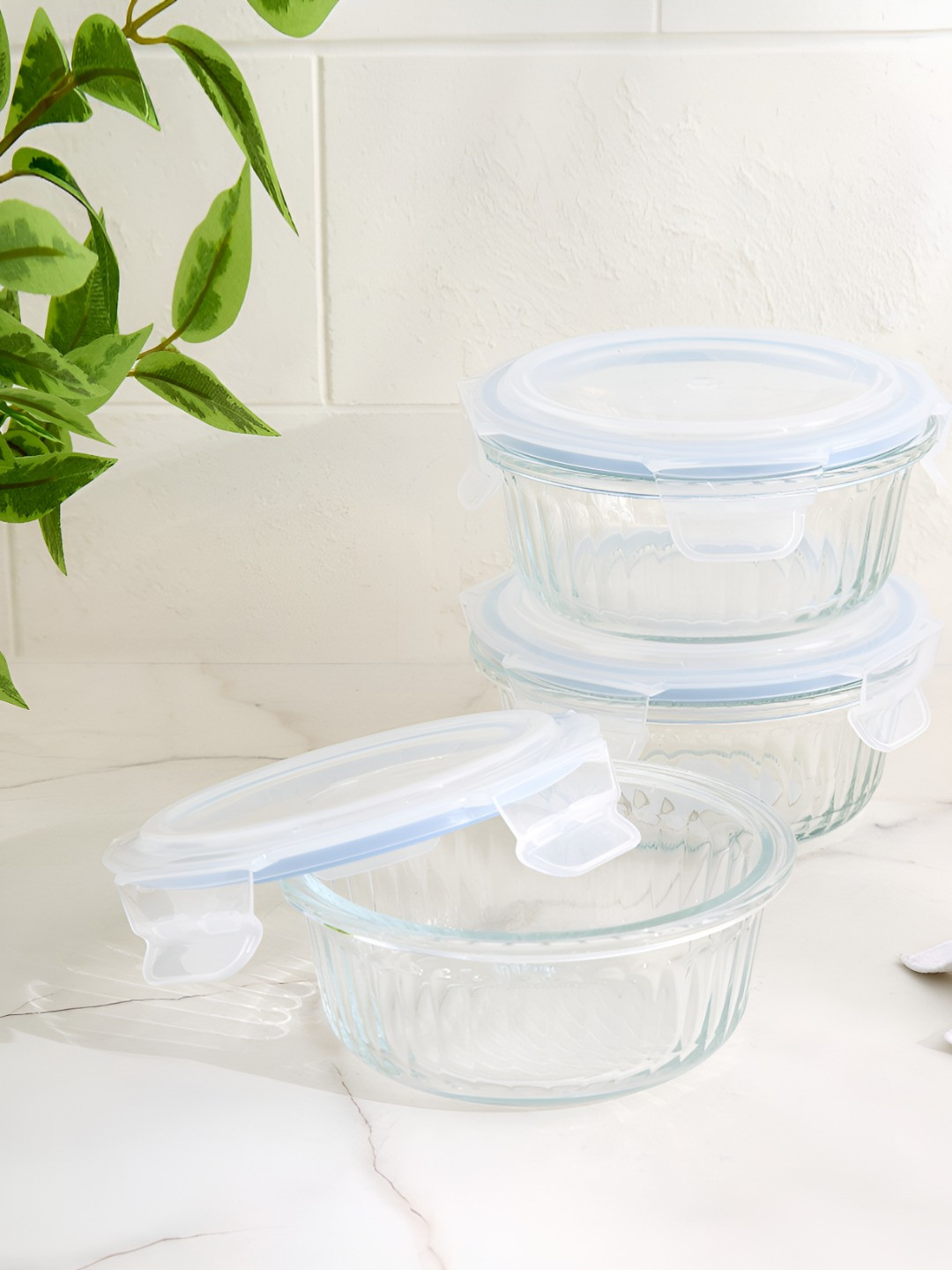 Home Centre Transparent Set of 3 Solid Modern Container Set