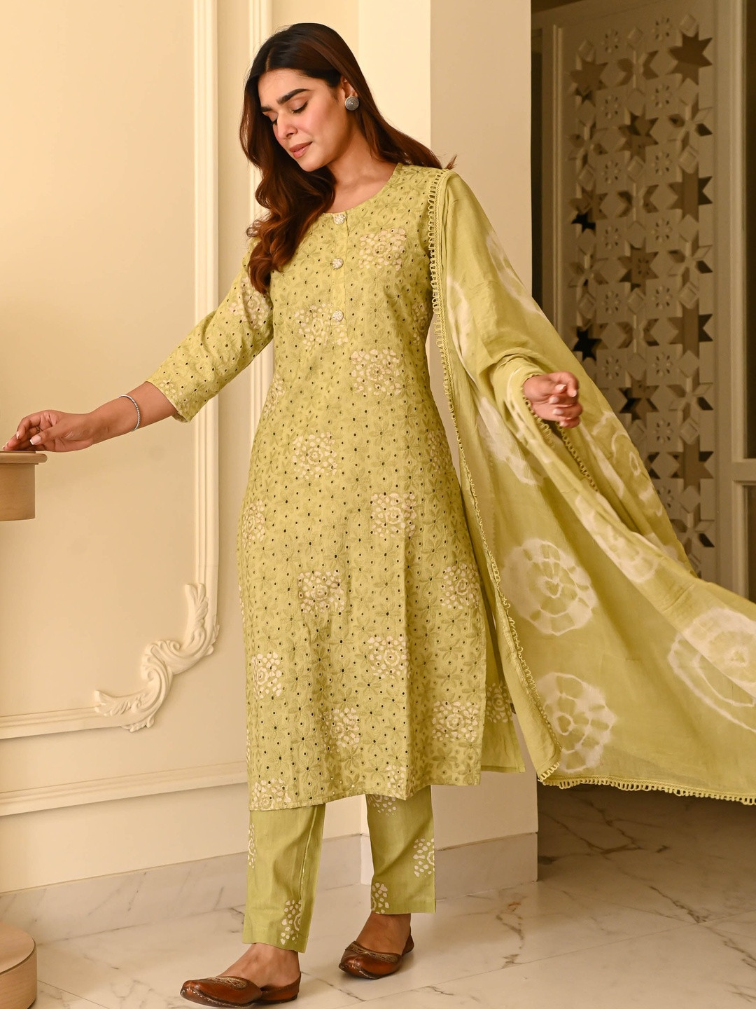 Divastri Women's Printed Cotton Kurta Pant Dupatta Set