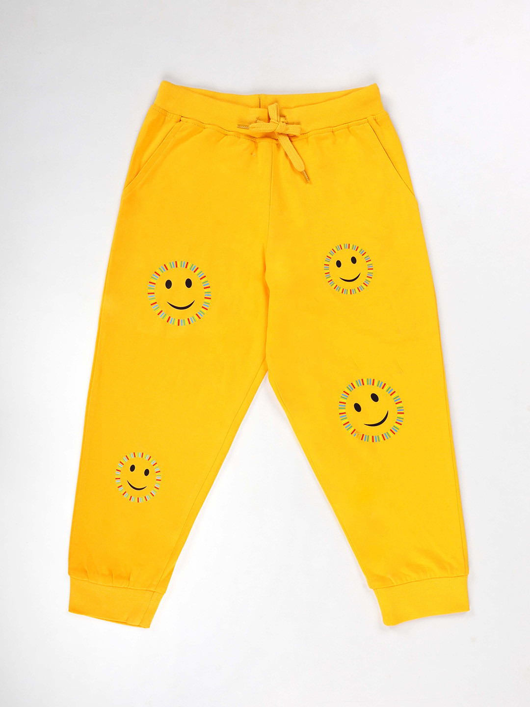 KiddoPanti Girls Printed Pure Cotton Smileys Printed Track Pants