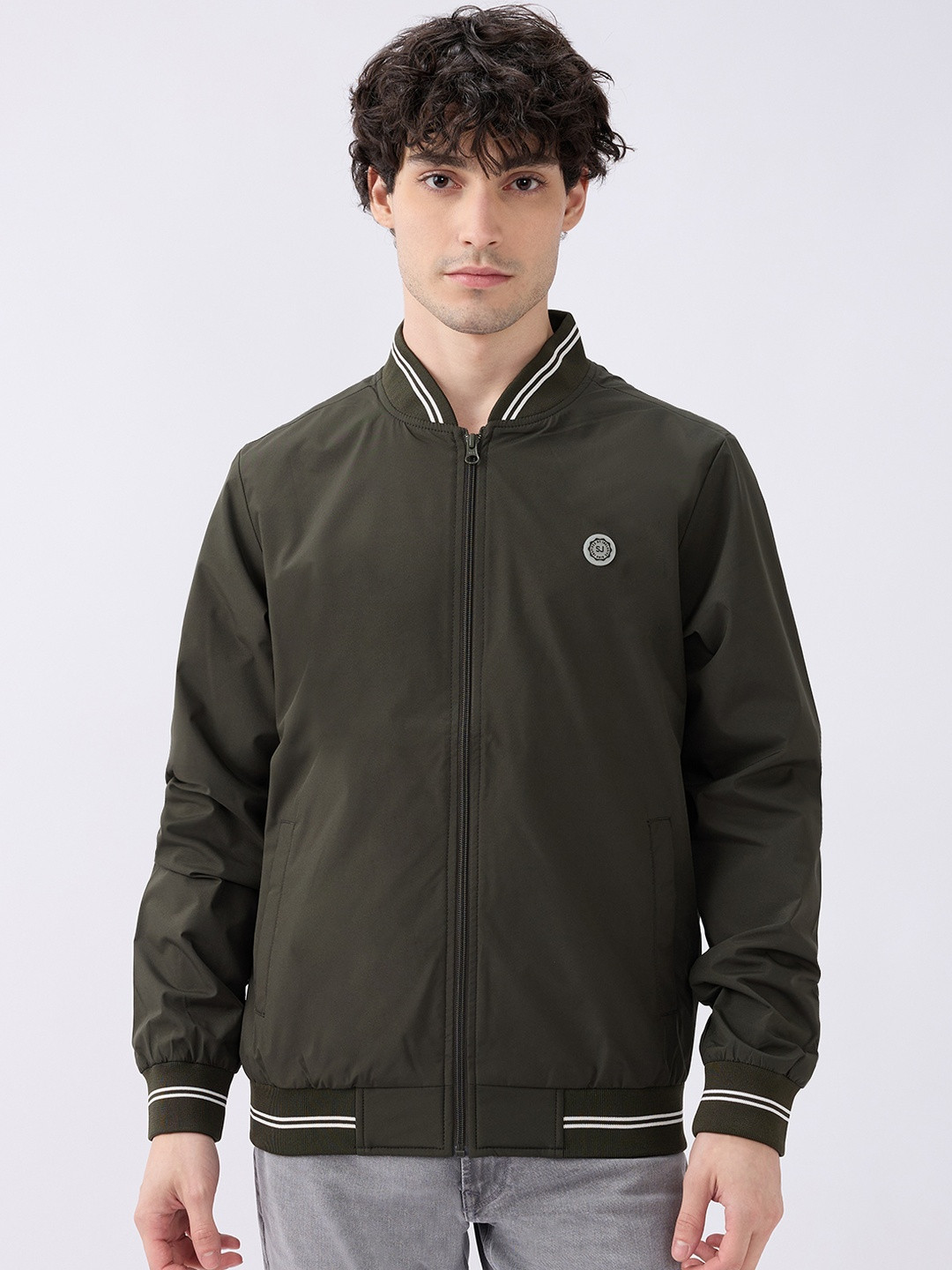 SPYKAR Men Olive Green Solid Straight Fit Polyester Long Sleeves Casual Jackets