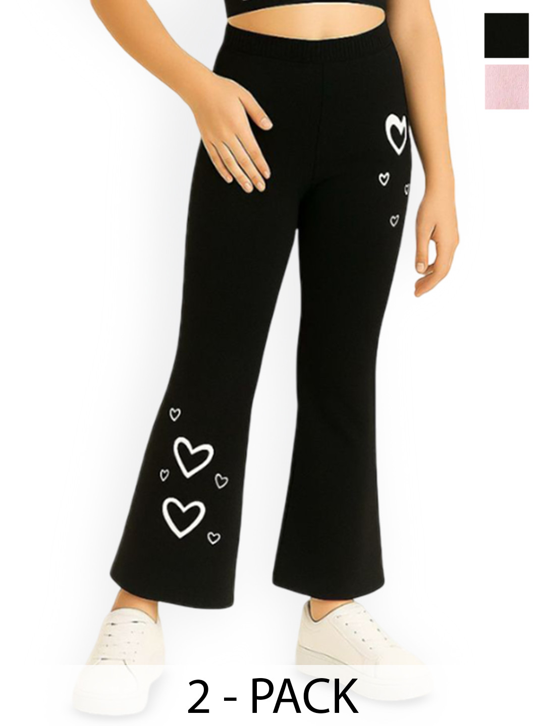 EZEE SLEEVES Girls Pack Of 2 Wide Leg Mid-Rise Trousers