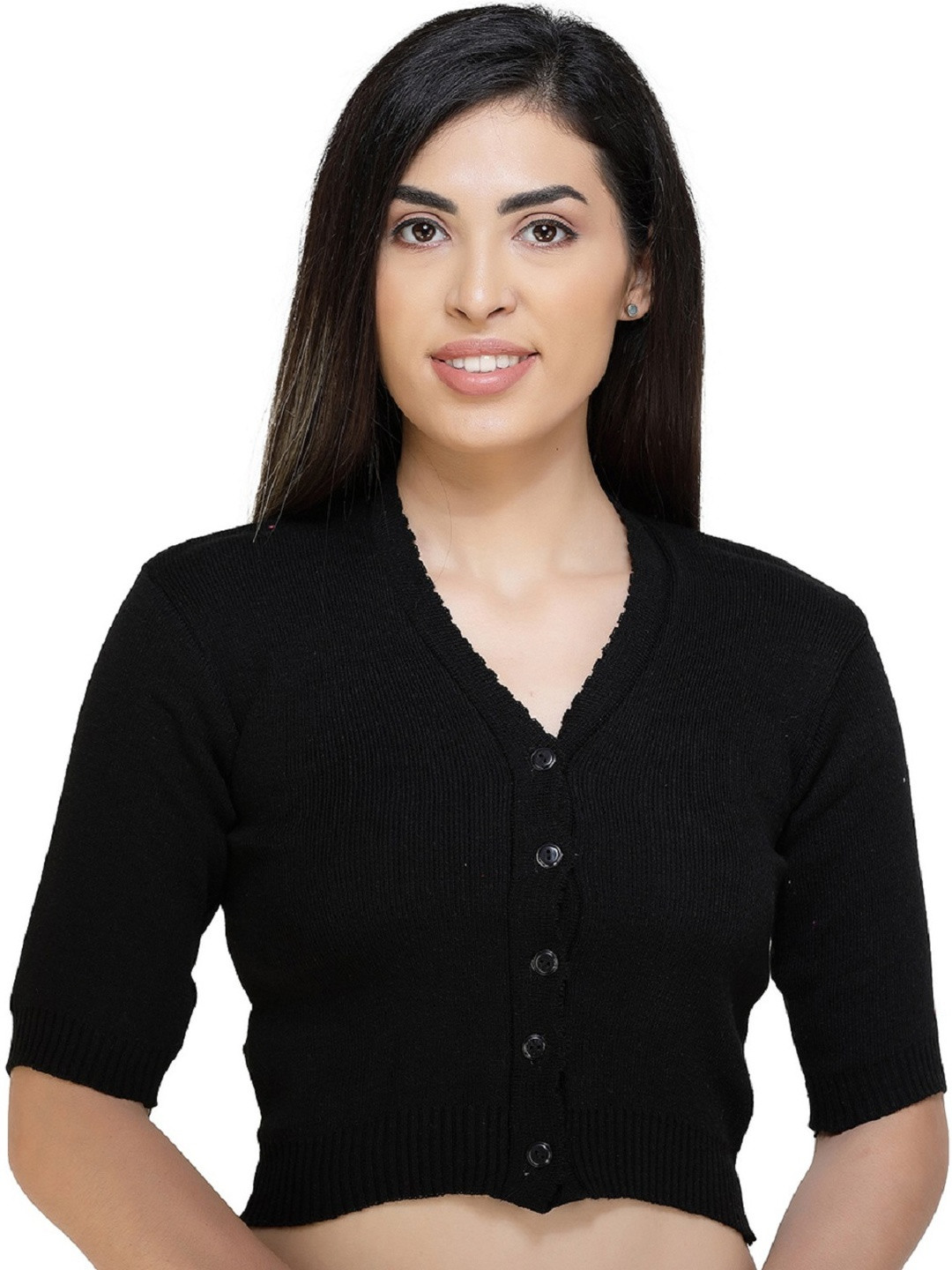 FEMULA Women Black Woollen Crop Sweater