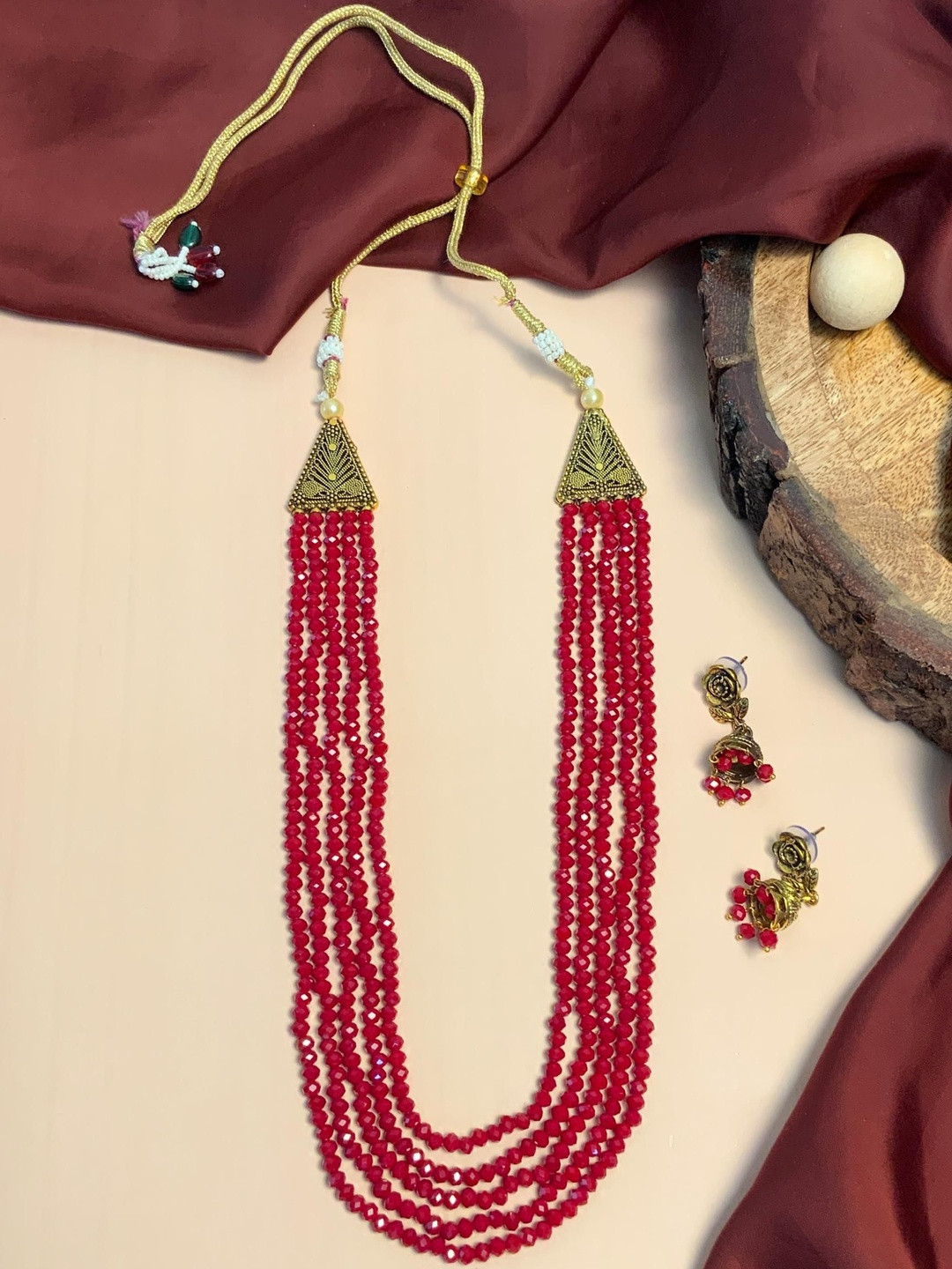 Anouk Ellite Gold Plated Red Bead Mala Necklace Set