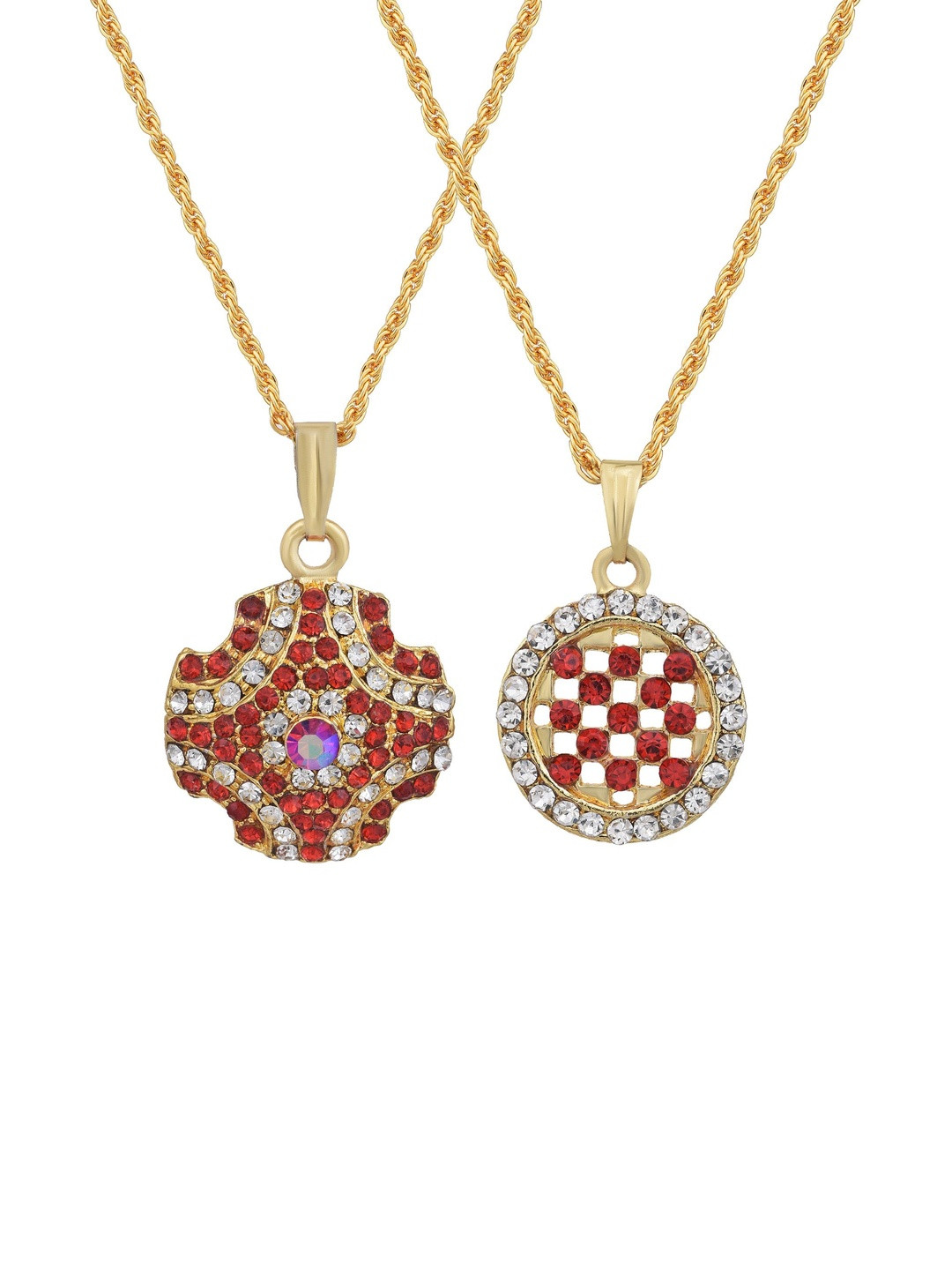 Gold plated SET of 2  Rani Red and White CZ Fashion chain pendant