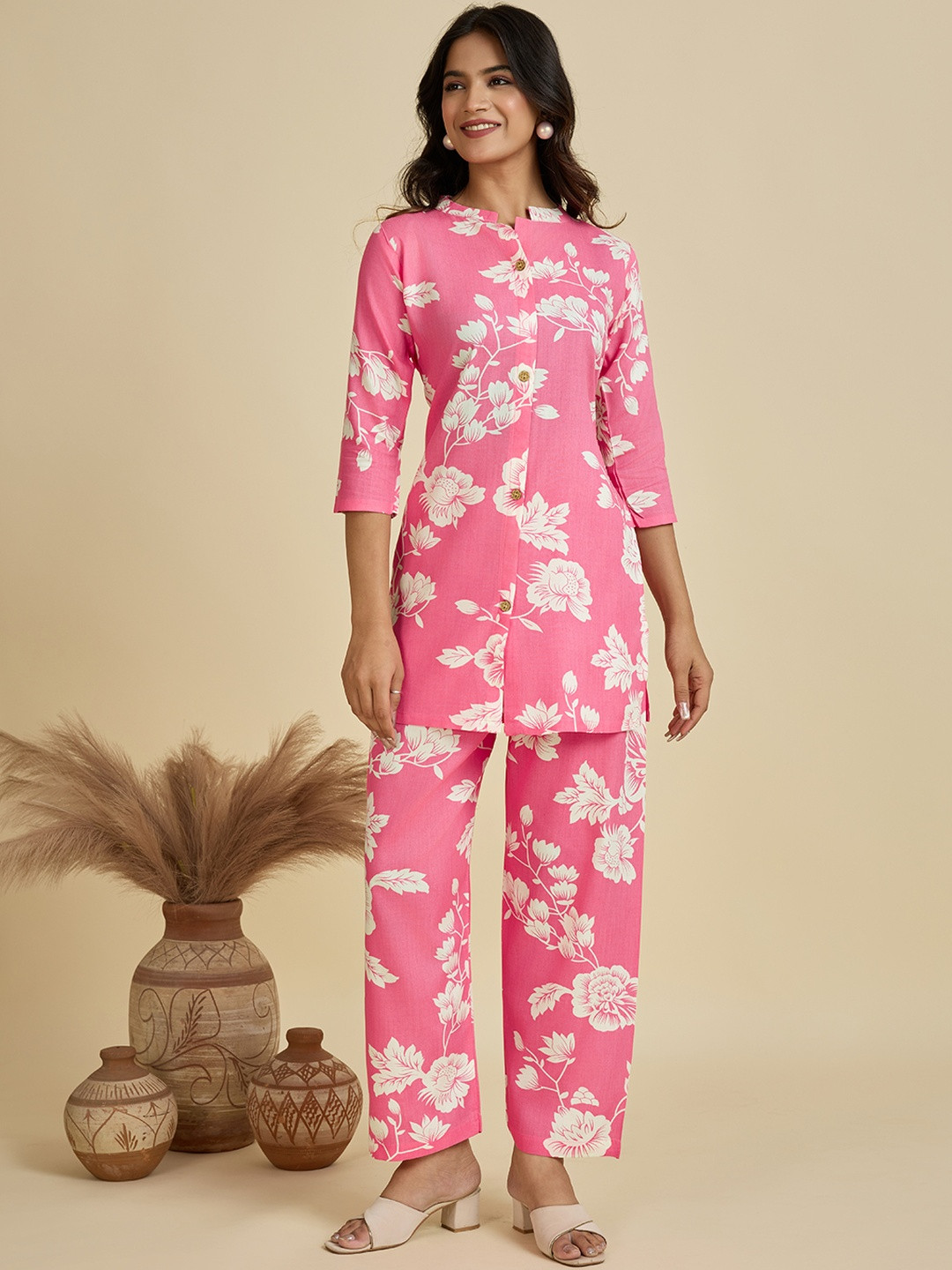 Lerkiza Pink Women Rayon Printed Co-ord set