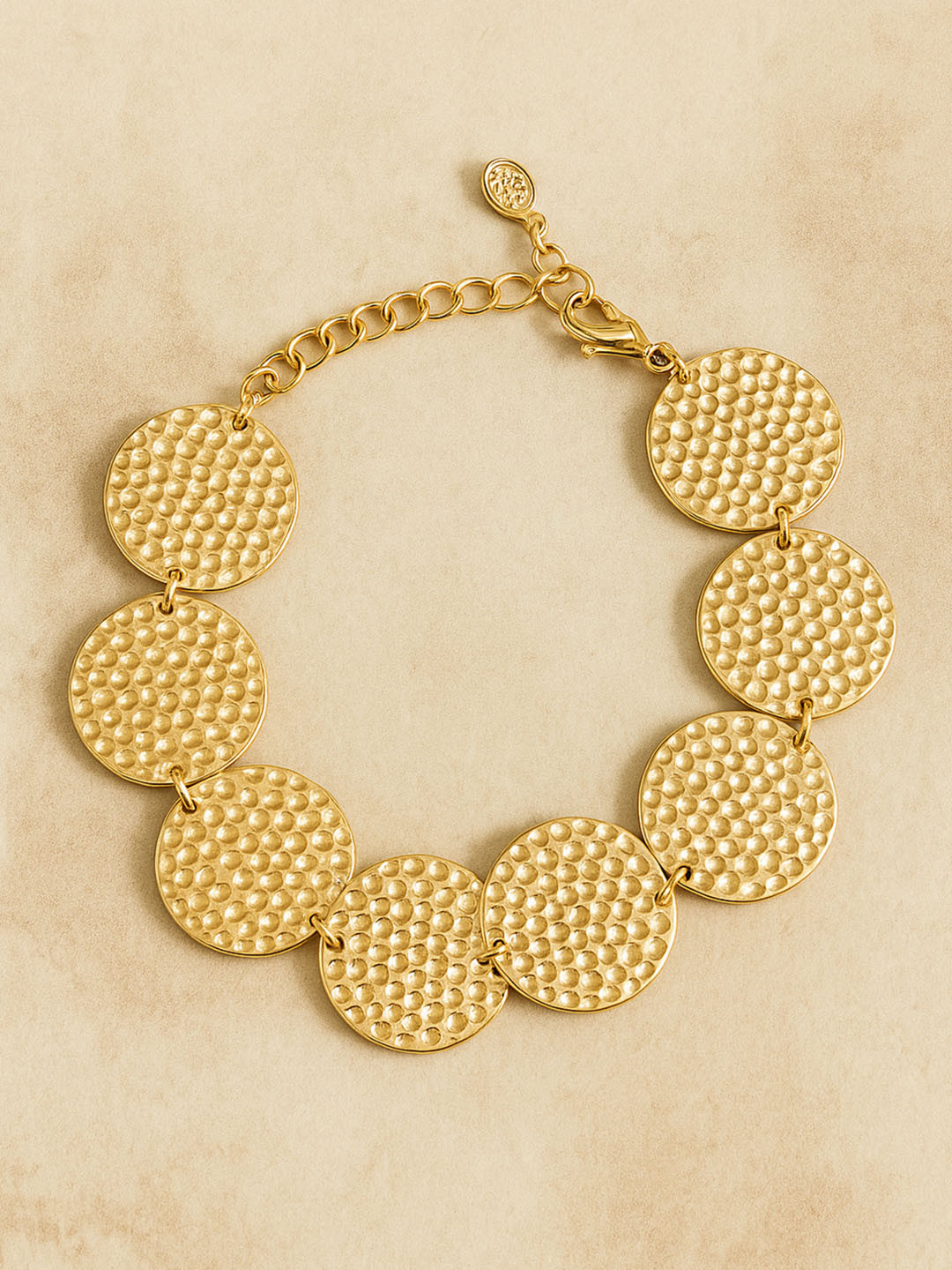 Estele Gold Plated Circular Disk Chunky Beaten Bracelet