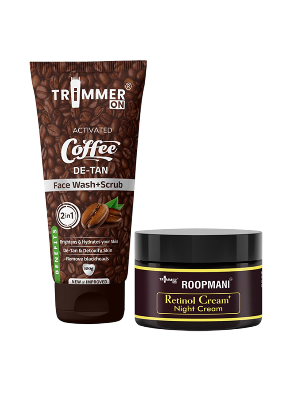 TRIMMERON Combo of Coffee De-Tan Facewash & Roopmani Retinol Night Cream