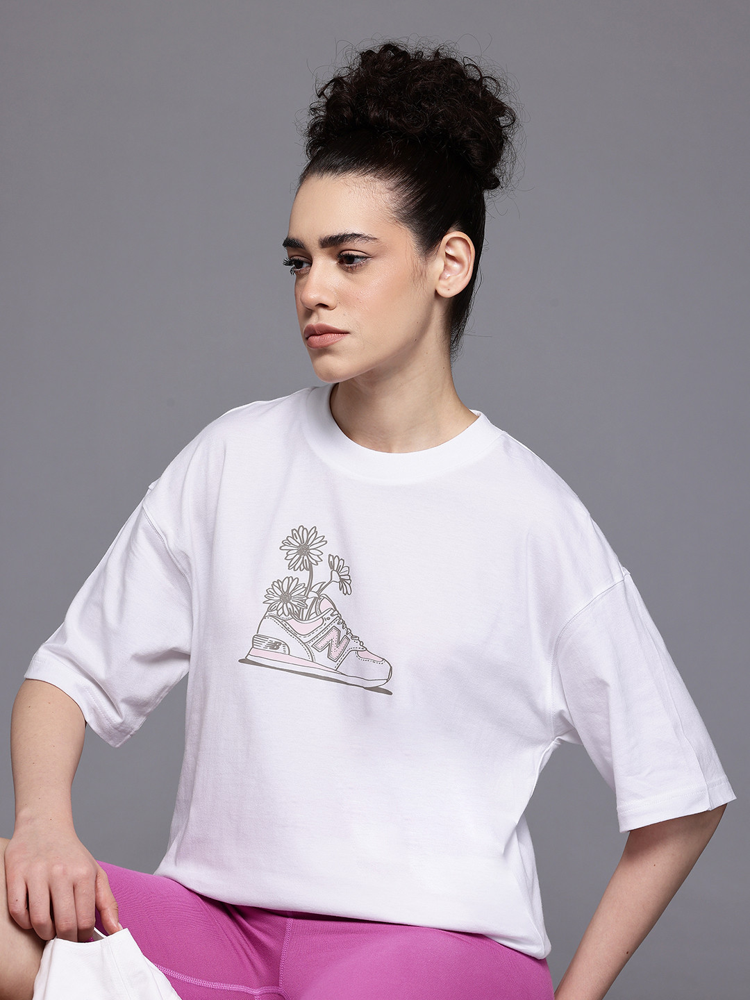 New Balance Conversational Print Drop-Shoulder Sleeves Pure Cotton Oversized T-shirt