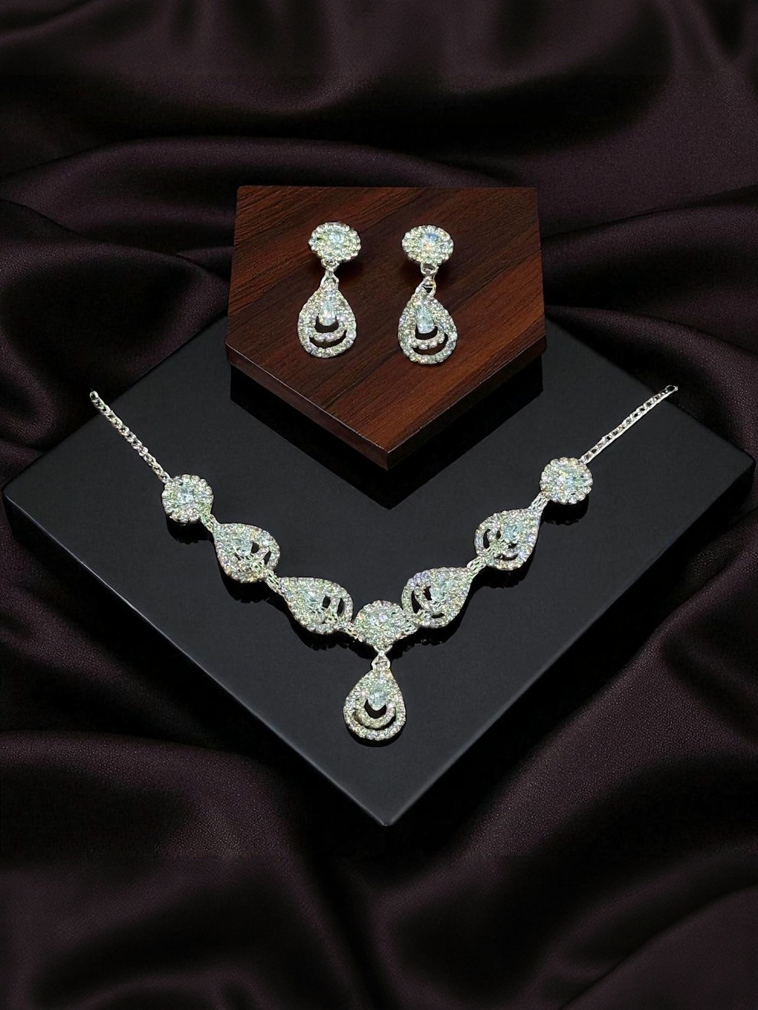 Manvini Silver-Plated Artificial Diamond Studded Jewellery Set