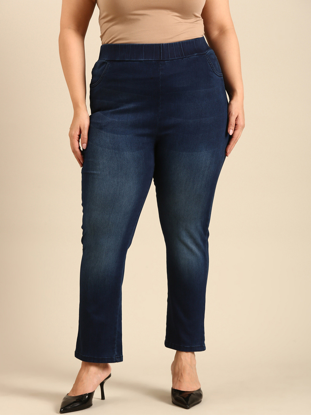 The Pink Moon Plus Size Women Navy Blue Washed Jeggings