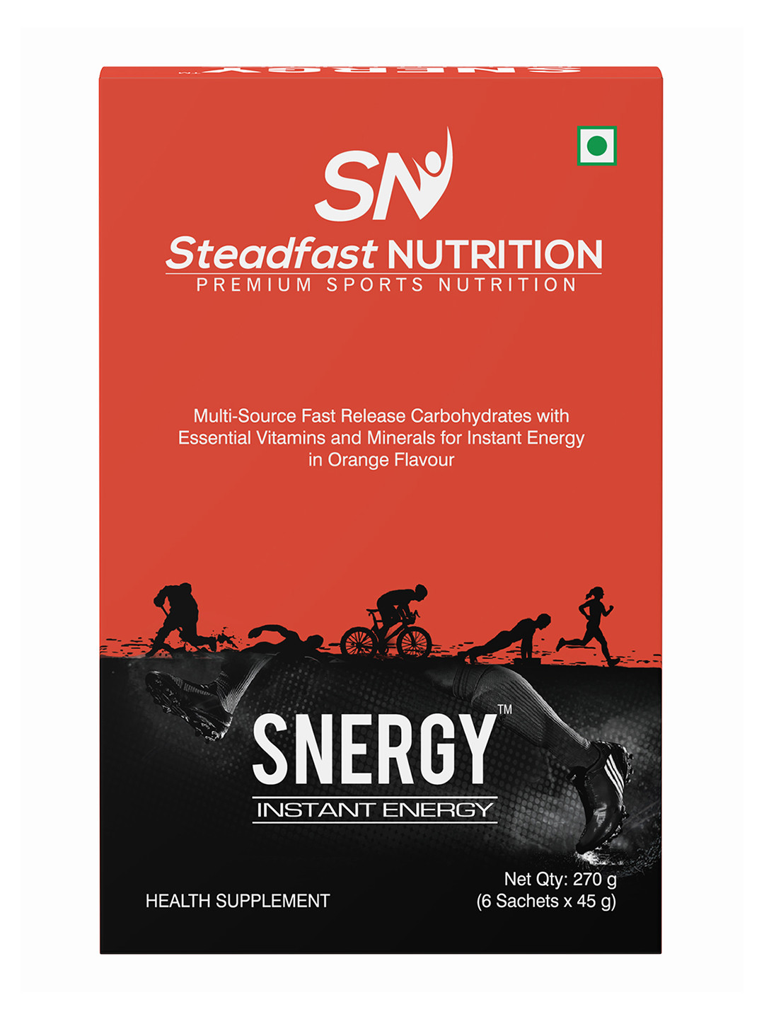 Steadfast Nutrition Snergy Instant Energy Pre Workout Supplements Orange 6 Sachets 270g