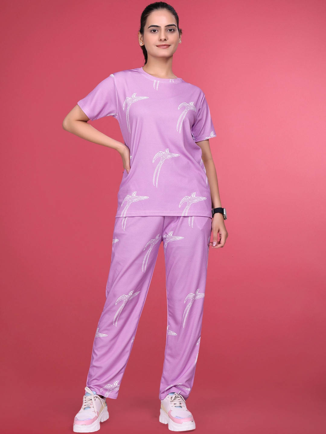 SAKARMAA Women Lavender Printed TrackSuit