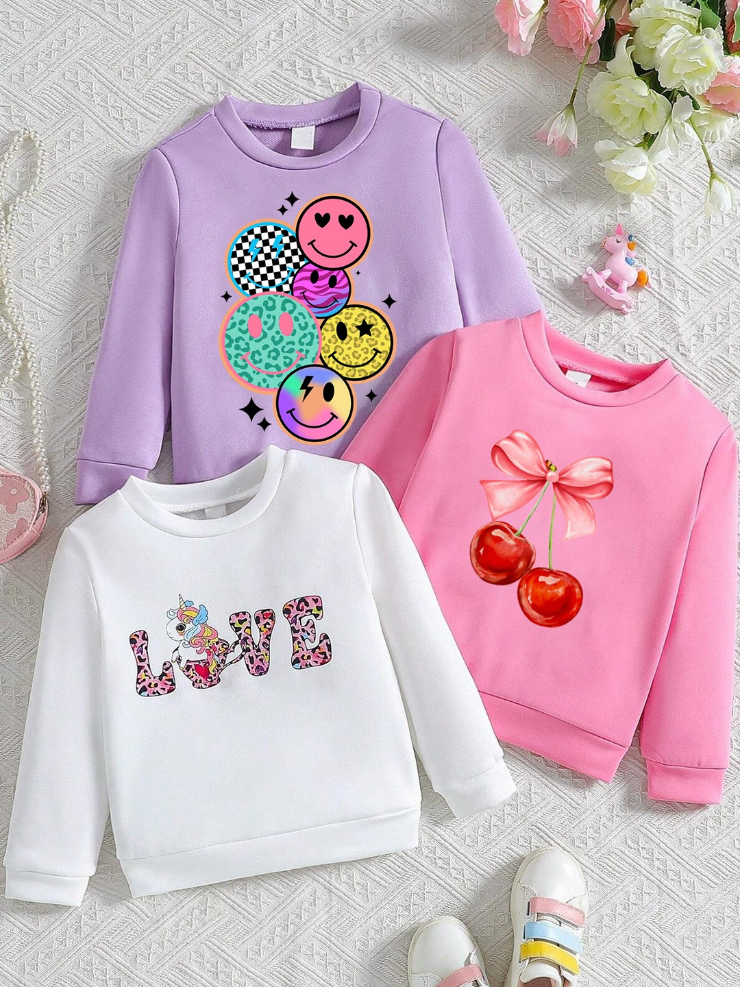 KEESOR Girls pack of 3 Multi Cotton Tshirts