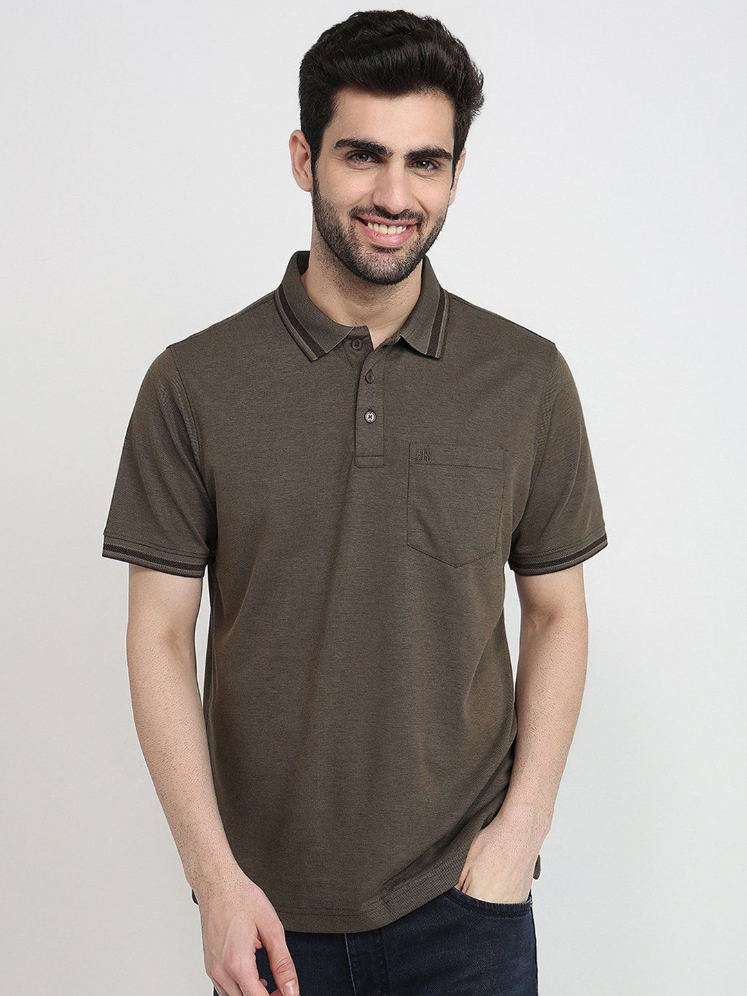 Raymond Men Cotton Blend Polo Collar Pockets T-shirt