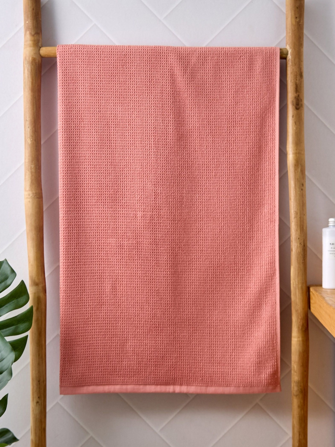 Home Centre Unisex Red Mekong Raavi Waffle Cotton Bath Towel