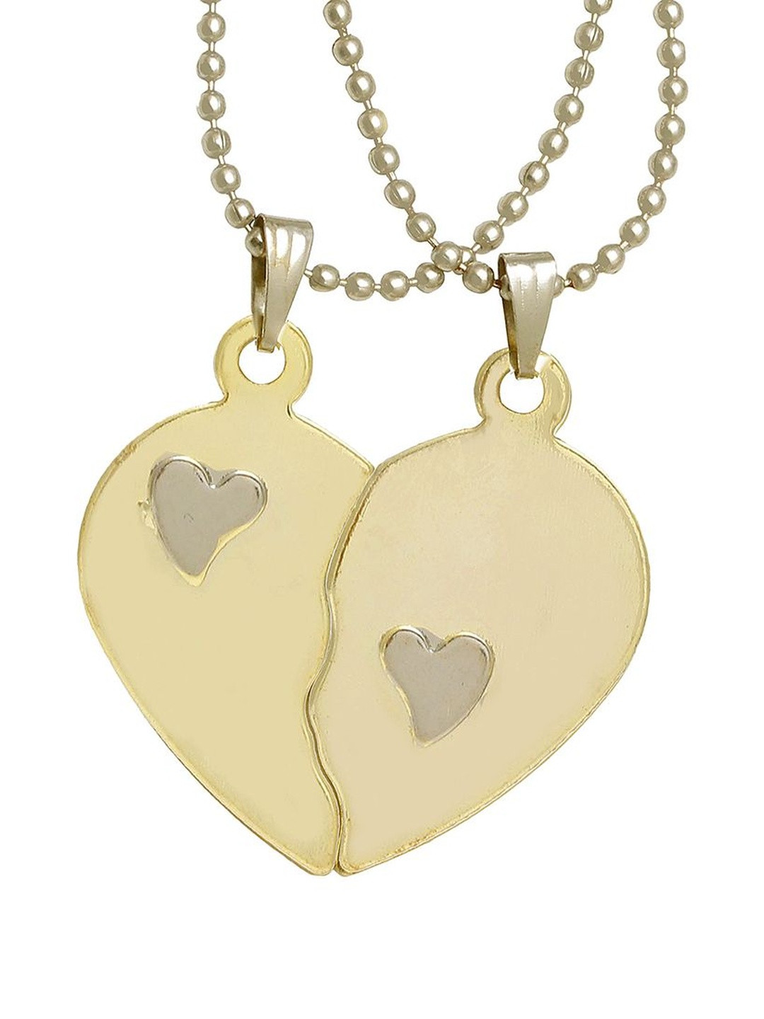 Gold plated High Gloss finish, two Hearts parts Hearts in Hearts flat chain pendant