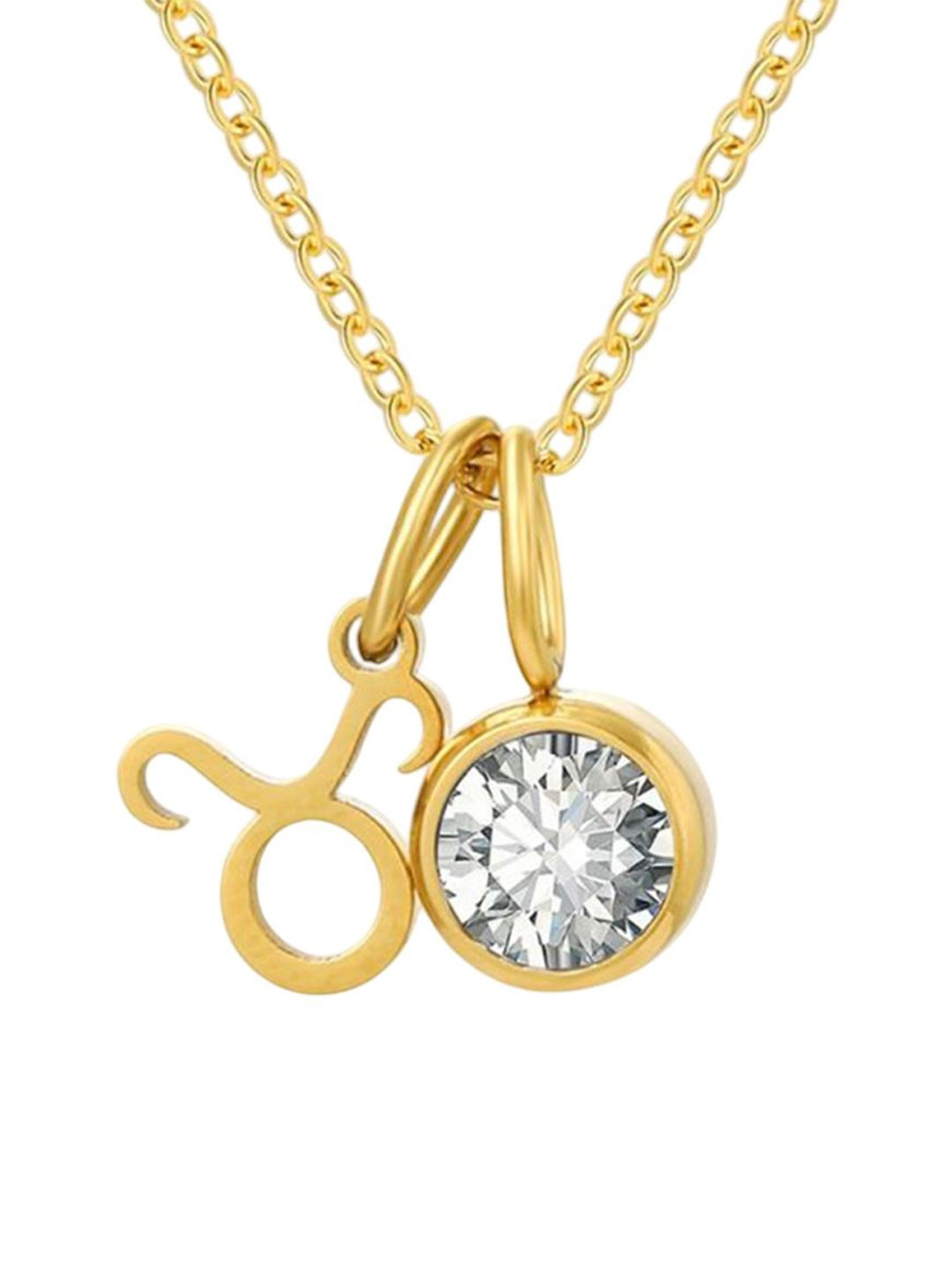 FAB COUTURE Birthstone Zodiac Taurus Gold-Plated Zircon Studded Pendants with Chains