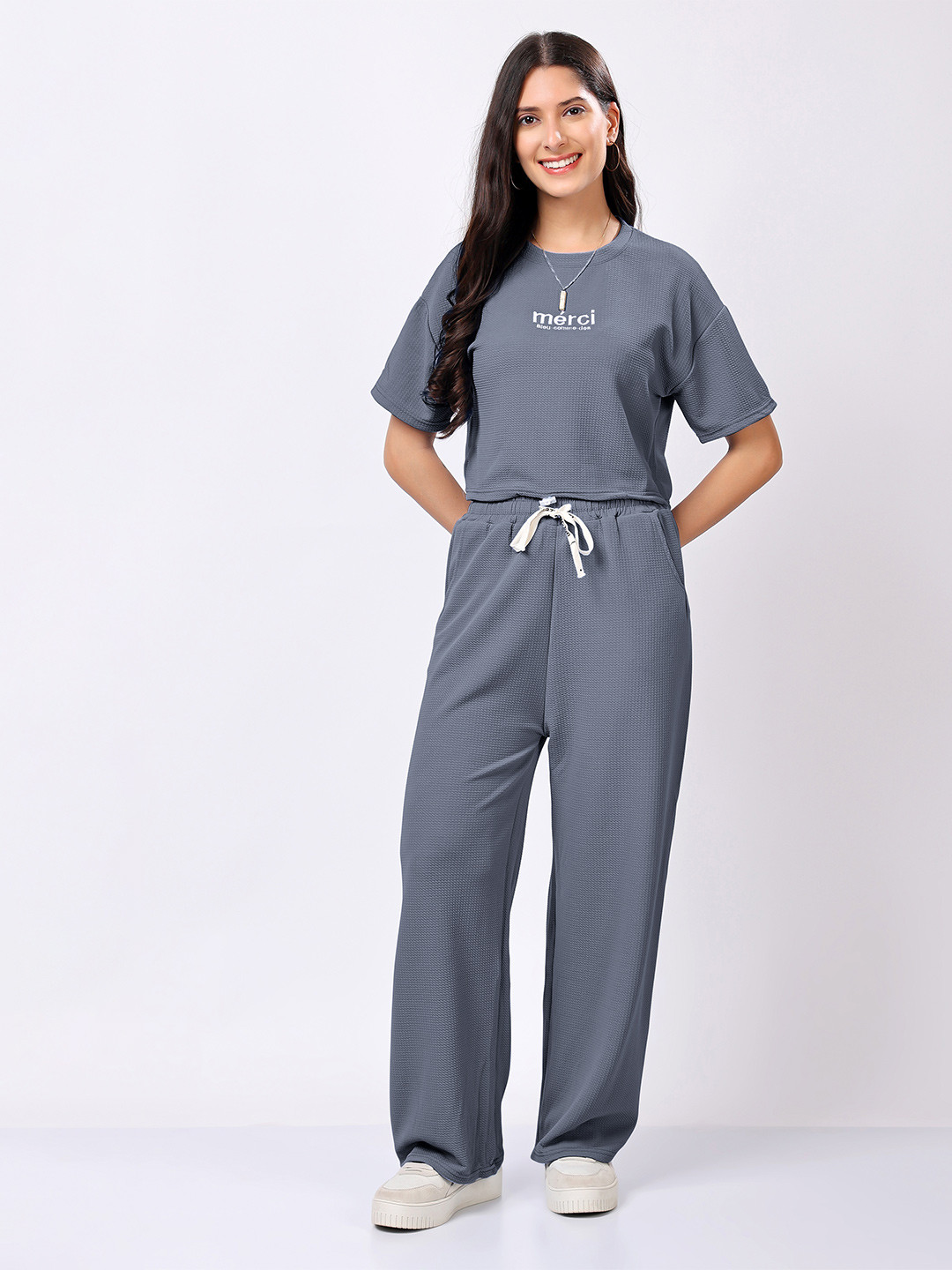 Stem Rope Cotton T-Shirt With Trousers Co-Ords