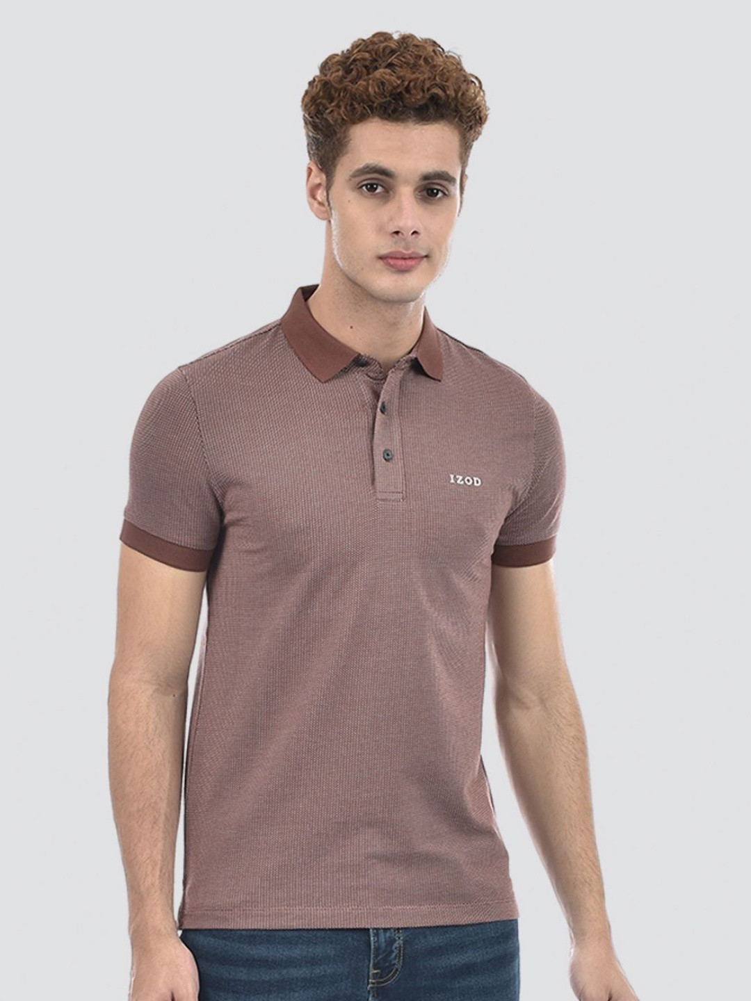 IZOD Men Self Design Polo Collar Slim Fit Cotton T-shirt