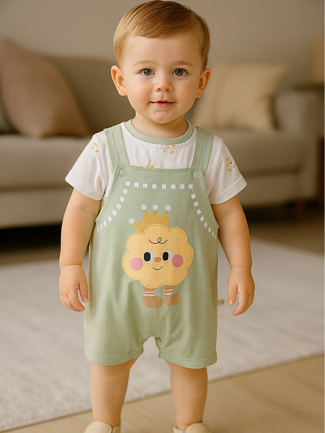 Bold N Elegant Infants  Happy Cloud Printed Short Dungaree With T-Shirt