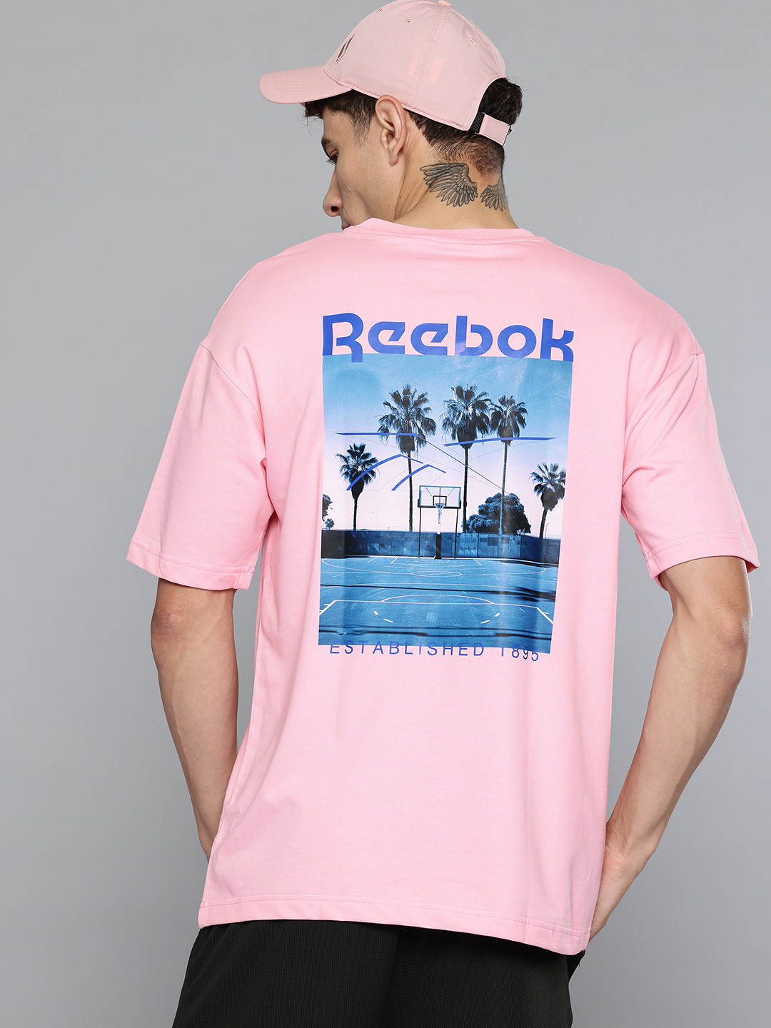 Reebok Lifestyle Loose Printed Drop-Shoulder Sleeves Pure Cotton T-shirt