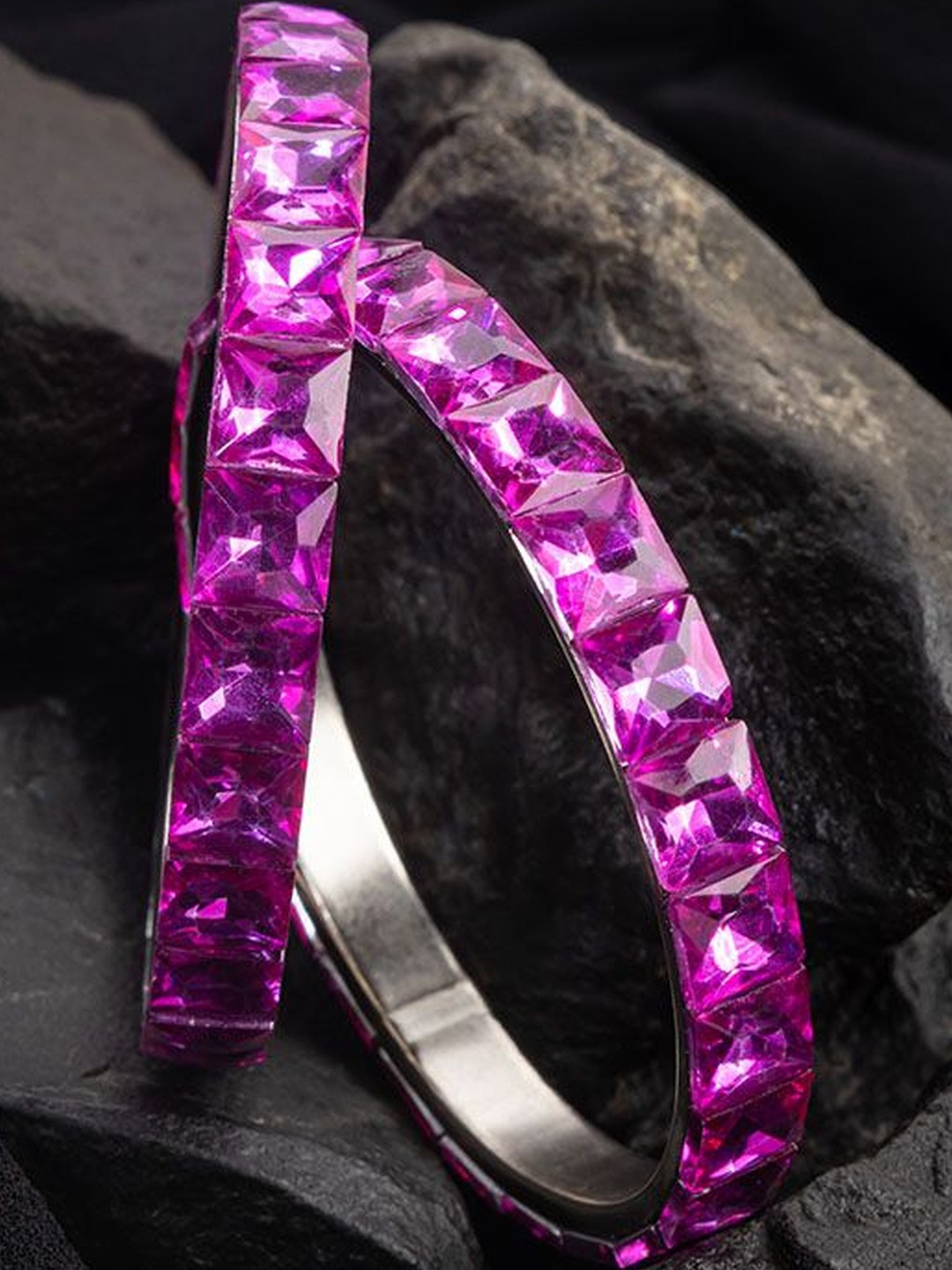 Mamon Creations Set Of 2 Gold-Plated & Purple Alloy Zircon Bangles