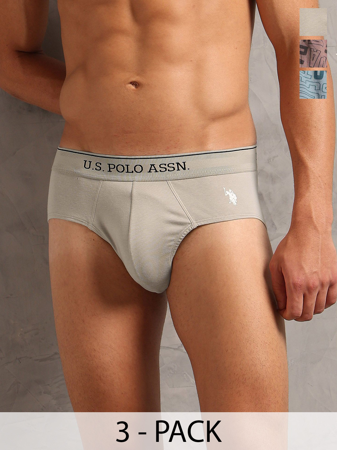 U.S. Polo Assn. Men Pack Of 3 Solid Mid-Rise Basic Briefs OEB17-BFA-P3