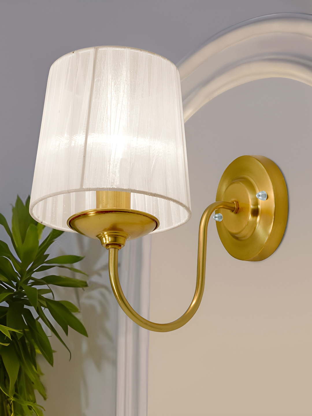 Homesake Vintage Brass Wall Light Fixture with Sheen Fabric Shade Lamp