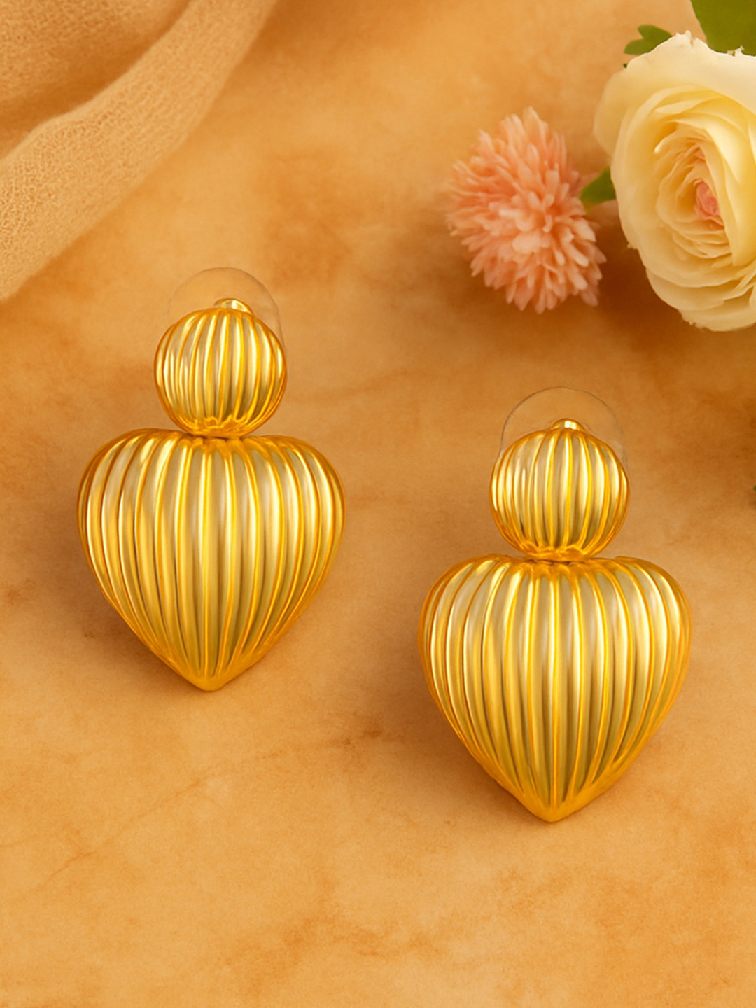 Estele Gold Plated Heart Shaped Fancy Demifine Drop & Dangling Earrings