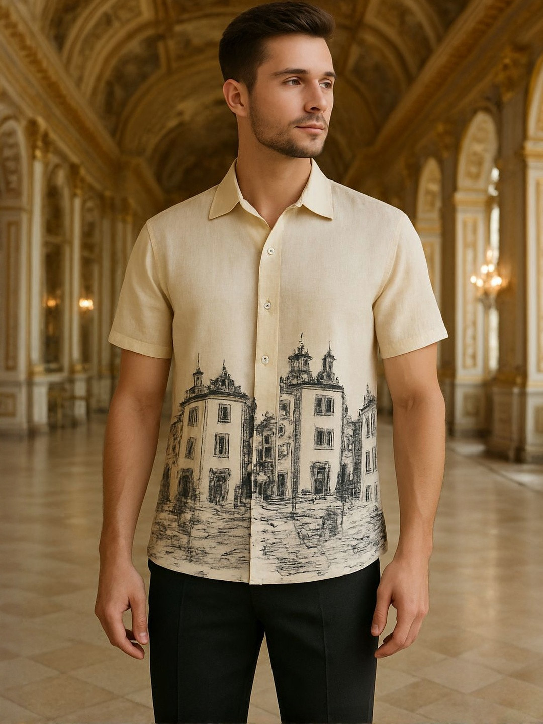 VS MALL Men Beige Printed Casual Shirt