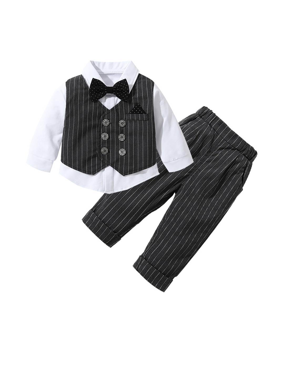 BELLIZA Unisex Kids Black & White Cotton Blend Formal Suit Set