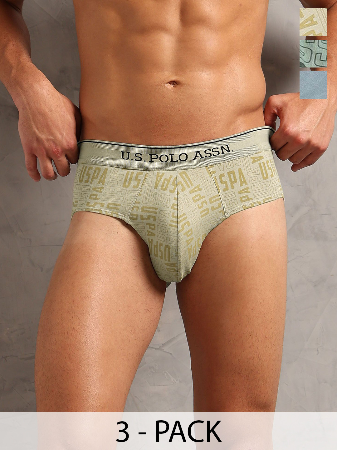 U.S. Polo Assn. Men Pack Of 3 Typography Printed Mid-Rise Basic Briefs OEB17-DAB-P3