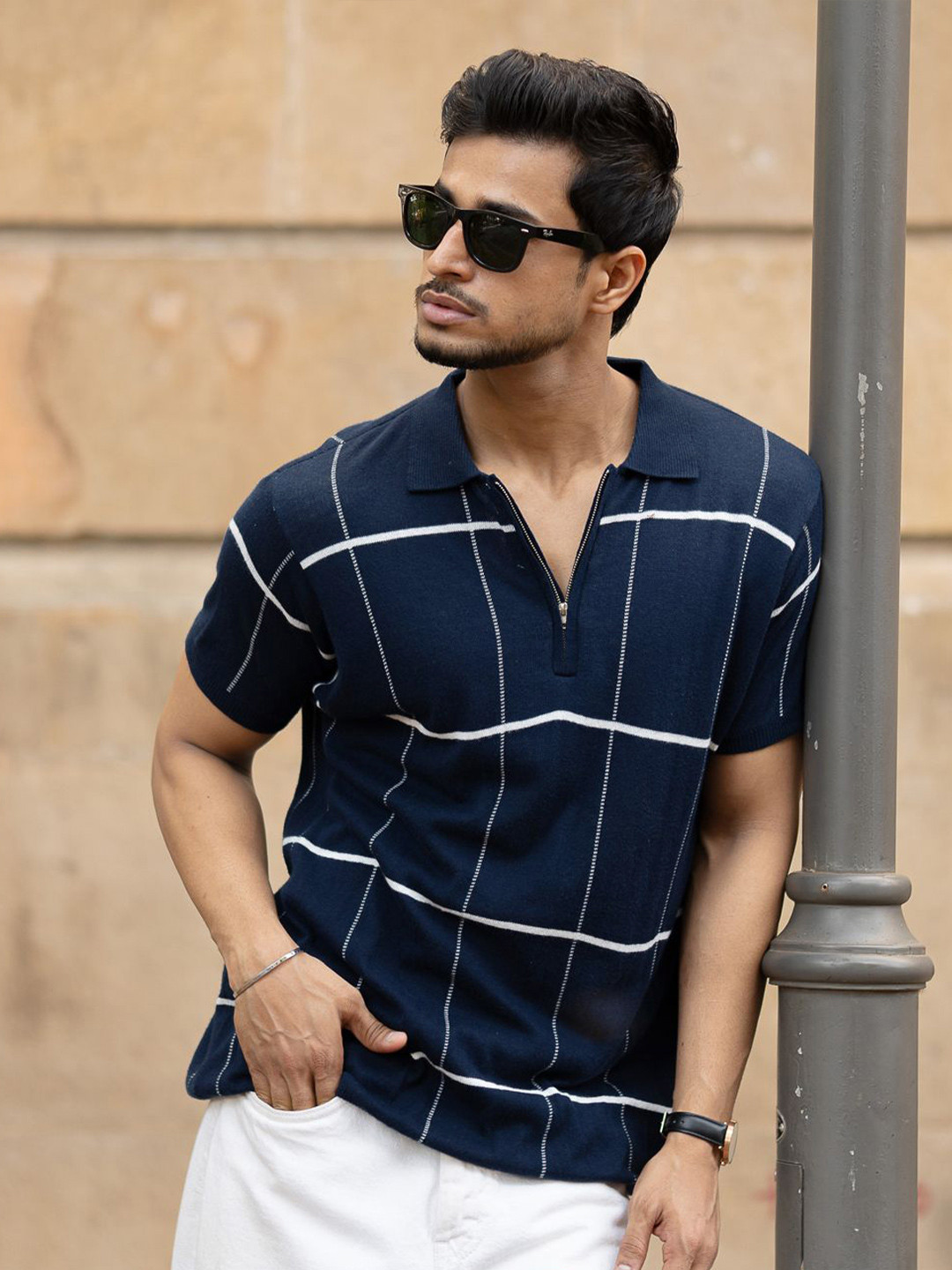 Powerlook Men Knitted Checks T-Shirt ss25
