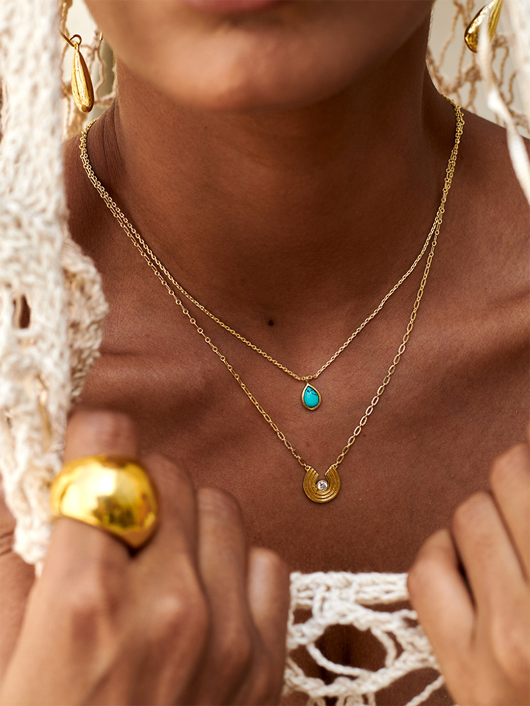 Perfectly Average Women 18K Gold Plated Jewellery Turquoise Layered Necklace