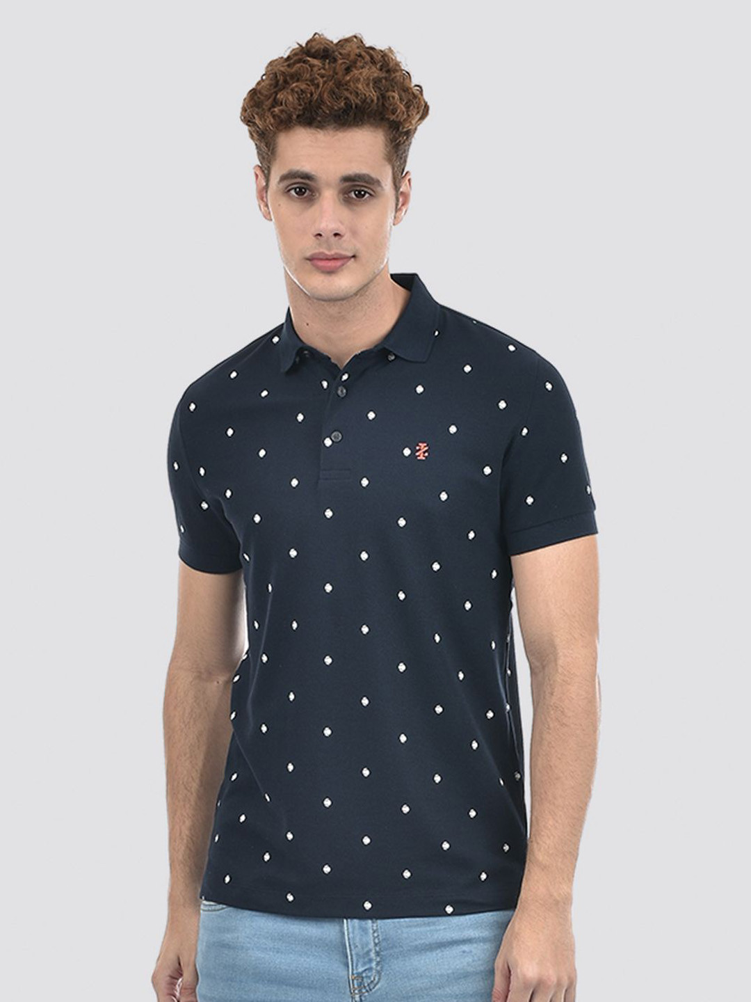 IZOD Men Polka Dots Polo Collar Slim Fit T-shirt