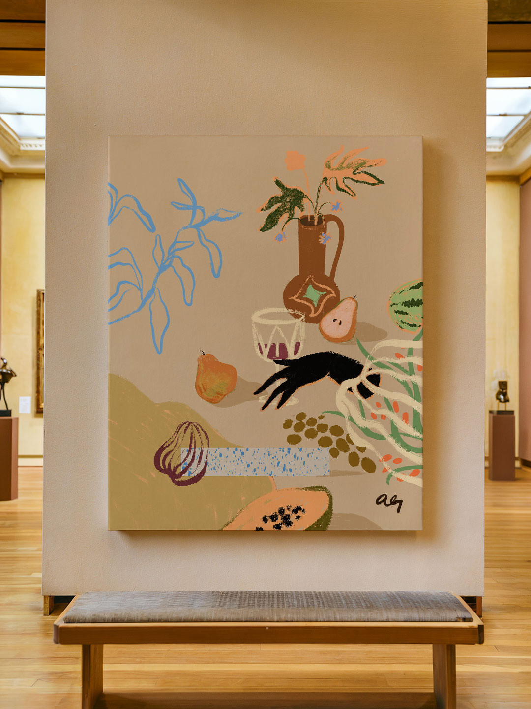 ASIAN MONK Multicoloured Single Piece Wood Pass Me The Pear Wall Paintings