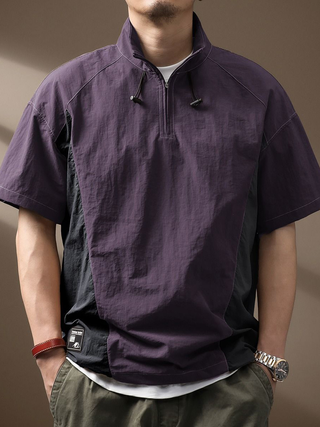 StyleCast x Revolte Colourblocked High Neck Relaxed Fit T-shirt