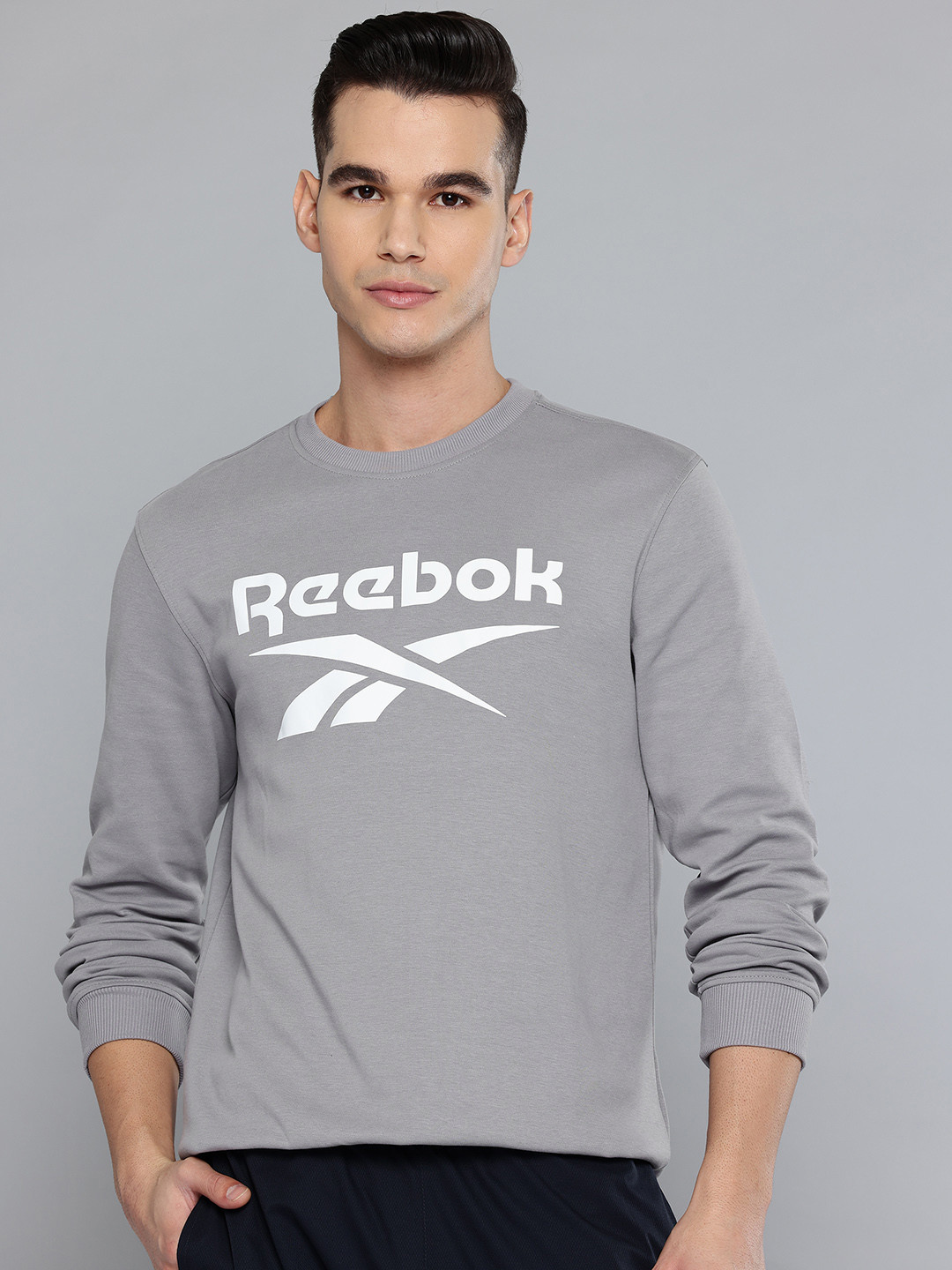 Reebok Brand Logo Printed Round Neck Warm-Up Sweatshirt