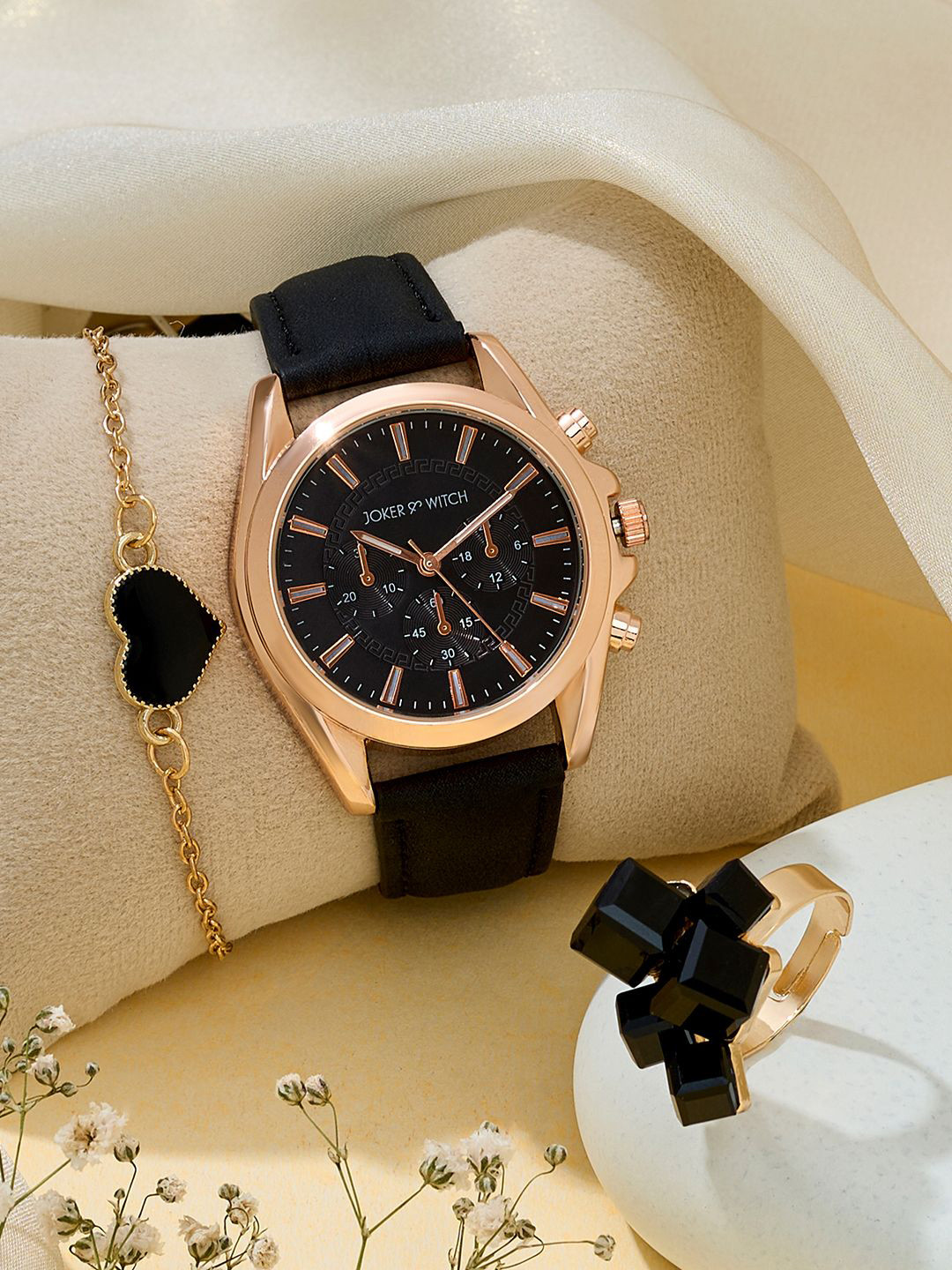 JOKER & WITCH Women Leather Strap Analogue Watch & Bracelet Gift Set