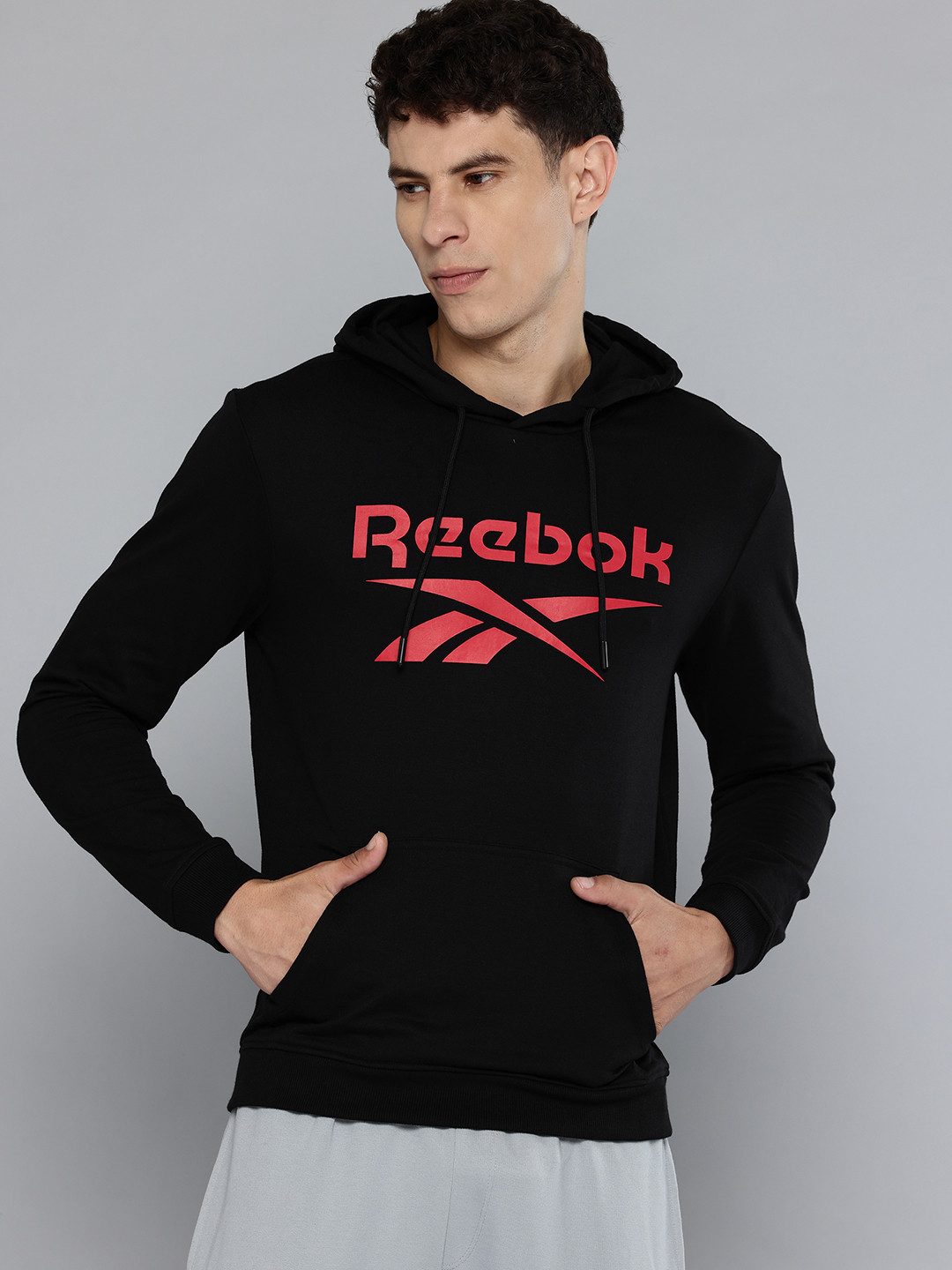 Reebok Brand Logo Printed Hooded Basic LS Sweatshirt