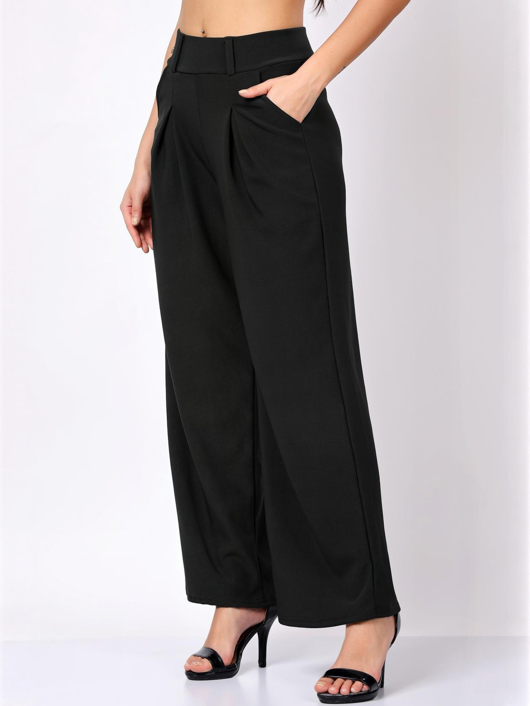 Lugo Women Black solid Polyester Trending Trouser