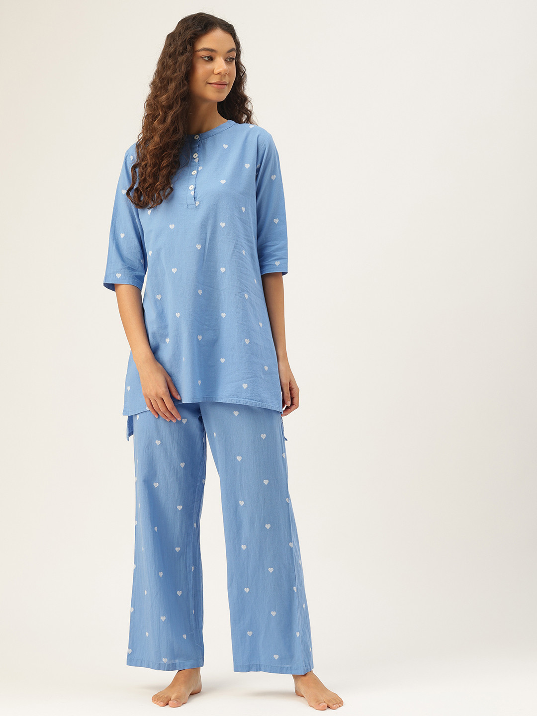 Clt.s Woven Design Pure Cotton Kurti With Pyjamas CO1497-Blue-Blue