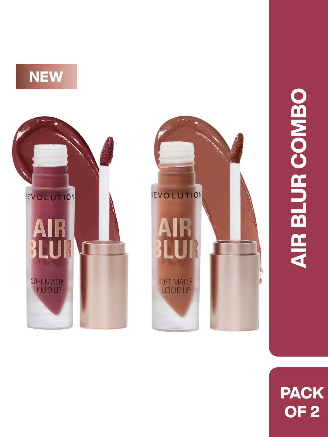 Makeup Revolution London Set Of 2 Air Blur Lipstick 3.5 ml Each - Black Cherry & Fawn