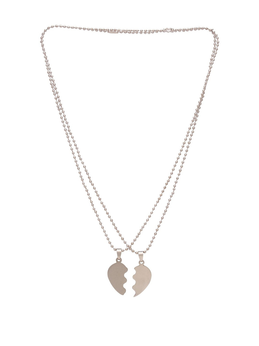 Stainless steel  half shiny and half Buff dull shine plated Split heartshape chain pendant