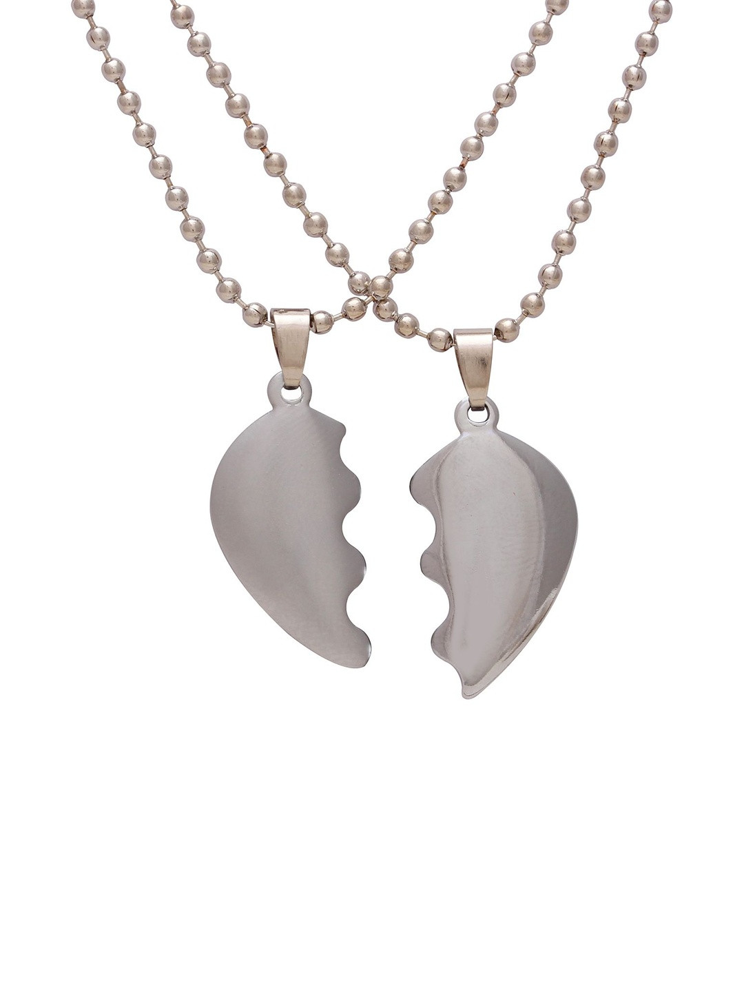 Stainless steel two parts half super shine and half dull Split heartshape chain pendant