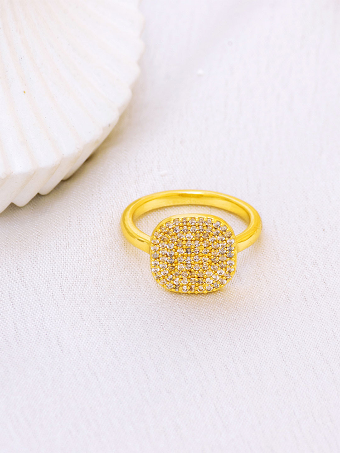 Perfectly Average Women 18K Gold Plated Jewellery Pave Signet Diamond Ring